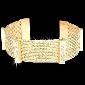 15-Line Diamond Cut Pave Crystal Cleopatra Bangle Cuff Bracelet Gold